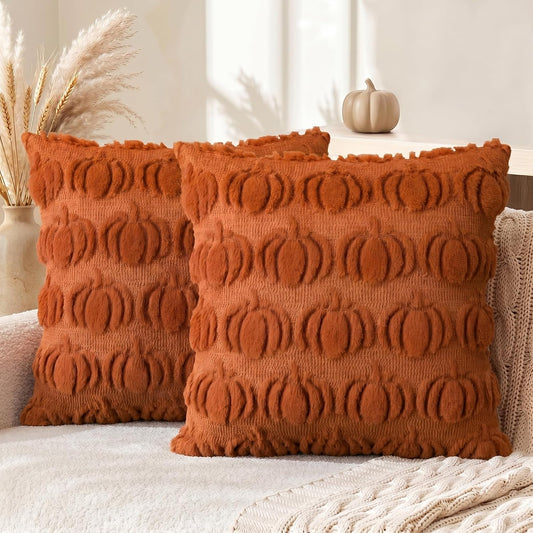 Caramel Fall Pumpkin Throw Pillow Covers 18X18 Inch