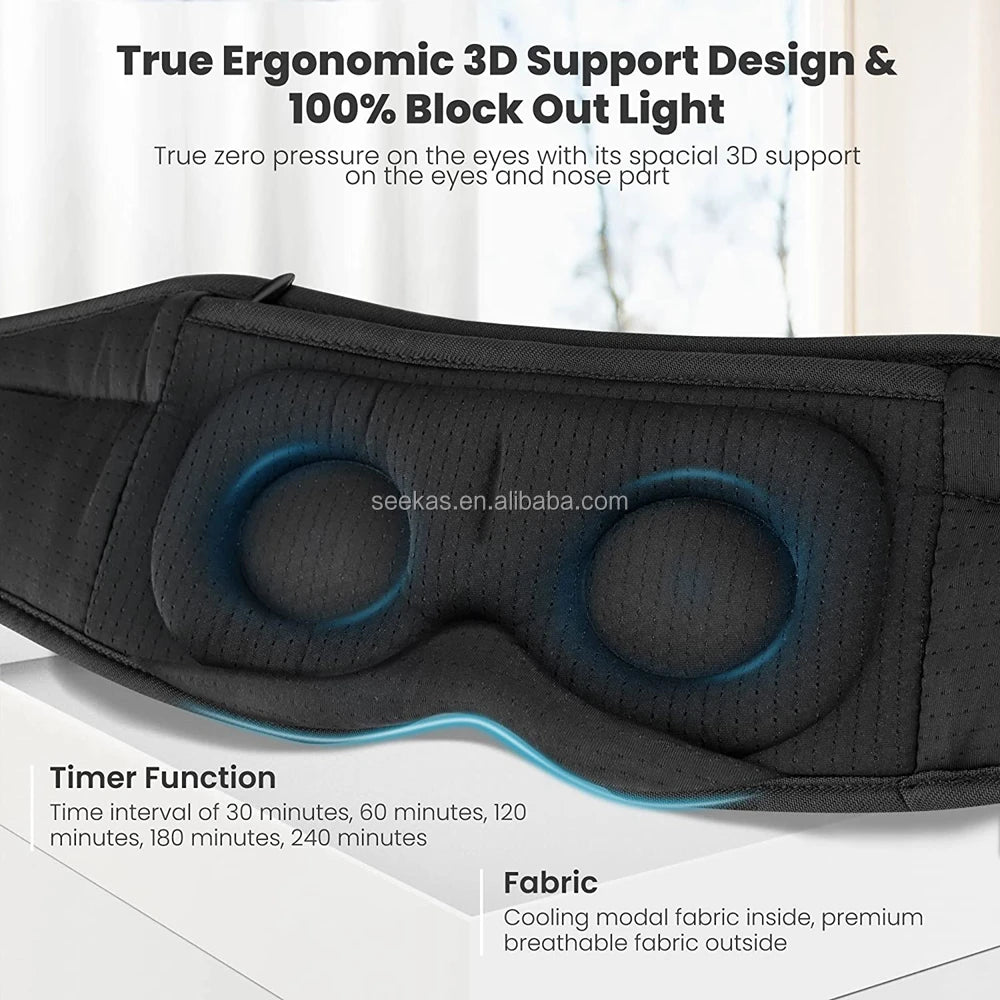Sleep Mask with White Noise and Timer Bluetooth 6.0 Sleep Headphones 3D Eye Mask with Cooling Fabric and Ultra Thin Speakers