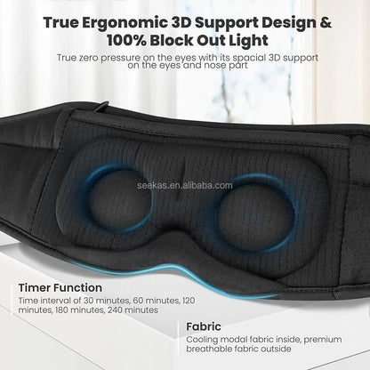 Sleep Mask with White Noise and Timer Bluetooth 6.0 Sleep Headphones 3D Eye Mask with Cooling Fabric and Ultra Thin Speakers