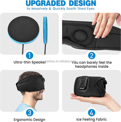 Sleep Mask with White Noise and Timer Bluetooth 6.0 Sleep Headphones 3D Eye Mask with Cooling Fabric and Ultra Thin Speakers