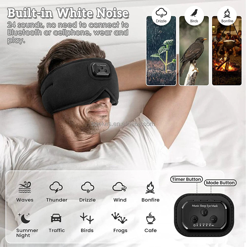 Sleep Mask with White Noise and Timer Bluetooth 6.0 Sleep Headphones 3D Eye Mask with Cooling Fabric and Ultra Thin Speakers