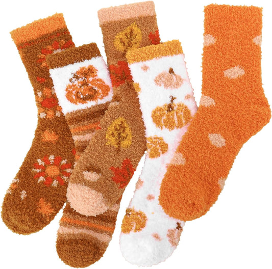 5 Pairs Women Fall Seasonal Fuzzy Socks Fluffy Warm Sleeping Socks