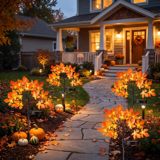 Autumn Solar Glow™ Outdoor Maple Lights – Set of 4